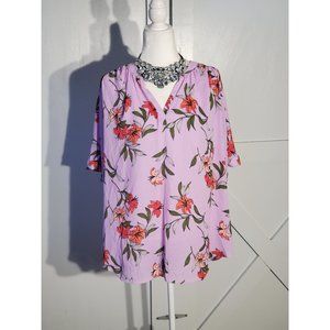 NEW! WORTHINTONG FLORAL BLOUSE COLOR PURPLE SHORT SLEEVE POLYESTER SIZE PL